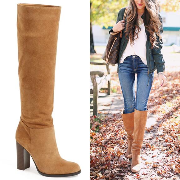 Sam Edelman Victoria Slouch Boot Golden Caramel Suede Size 8.5 - Picture 1 of 6